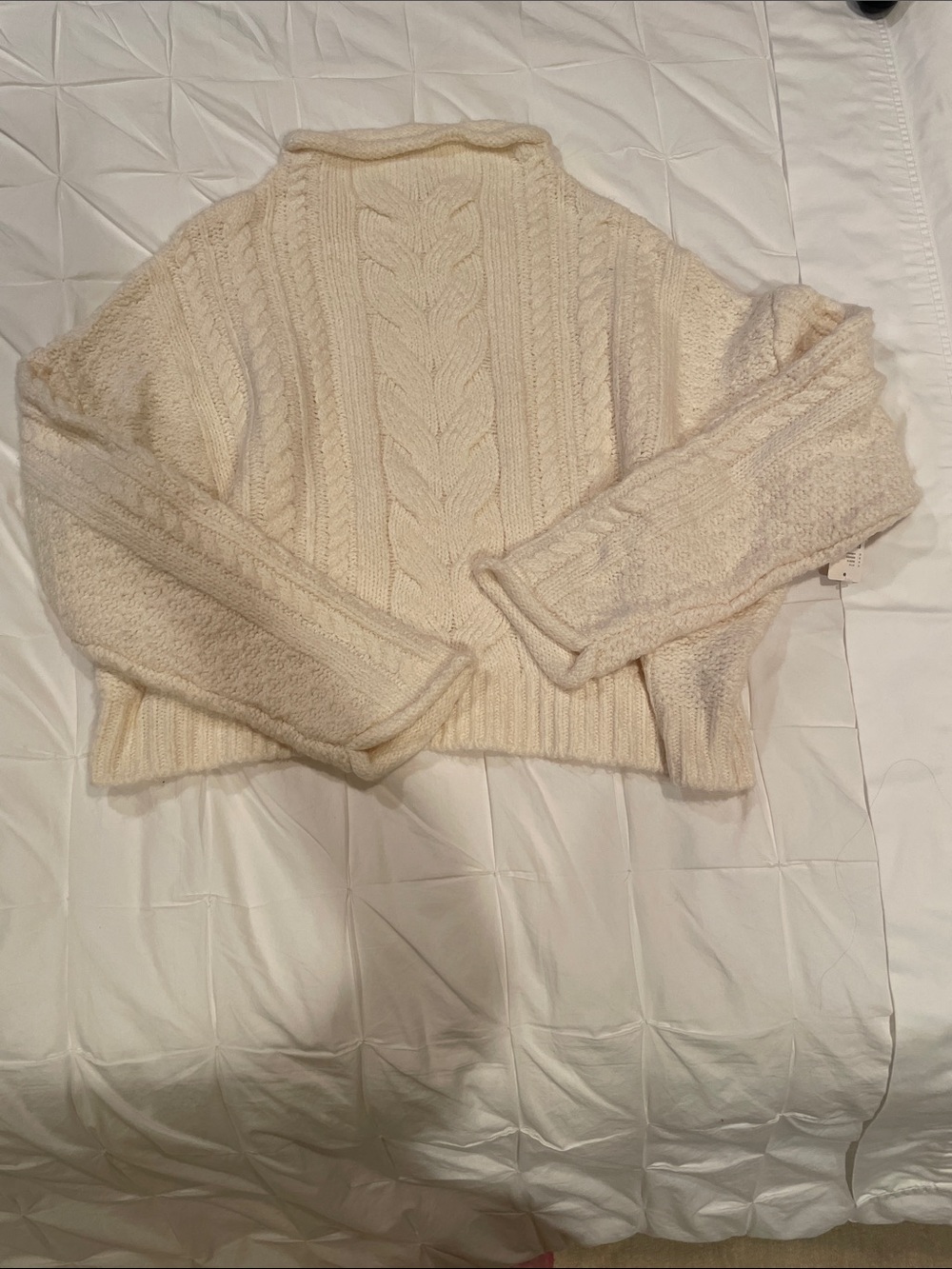 Pilcro cropped Cream Cable-Knit Turtleneck Sweater - Women
